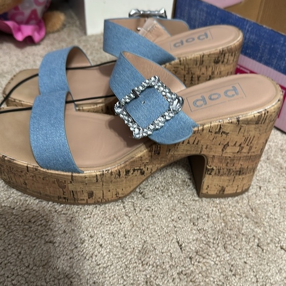 POP Sharice Light Blue Wedge Sandals 9.5 New - Picture 4 of 6